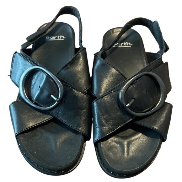 Earth Grove Ambrosia black leather Sandals buckle studded detail size 10 - Picture 2 of 9